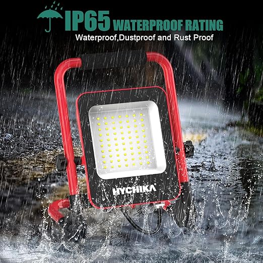 HYCHIKA 50W LED Work Light, 5500 Lumen Portable Flood Lights with Stand, 5000K Daylight for Outdoor, Indoor, Car Repair, Work Shop, Construction Site, Job Site