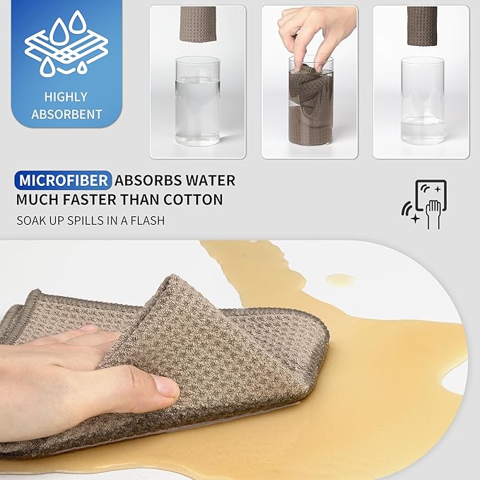 MR.SIGA Waffle Pattern Cleaning Cloths, Reusable Absorbent Microfiber Cleaning Towels, Ultra Soft Microfiber Kitchen Cleaning Rags, 6 Pack, Sandy Brown, 12.6 x 12.6 inch