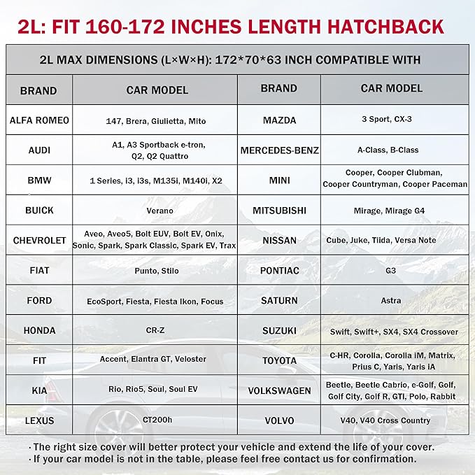Waterproof Car Cover for Automobiles All Weather - Coverado Outdoor Full Car Covers with Zipper Door, Cotton Backing Snowproof UV Protection Windproof, Universal Fit for Hatchback (160"-172")