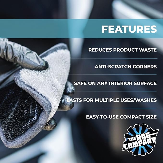 The Rag Company - Interior Scrubber - Soft Microfiber Pad Safe for All Automotive Interior Surfaces; Deep Cleaning with Scratchless and Streak-Free Finish - 4 Pk