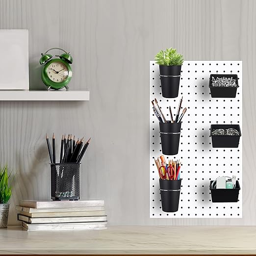 Kuhome 6 Sets Pegboard Bins with Hooks - Pegboard Organizer for Accessories, Tools, Storage - Office, Workshop, Garage - Black