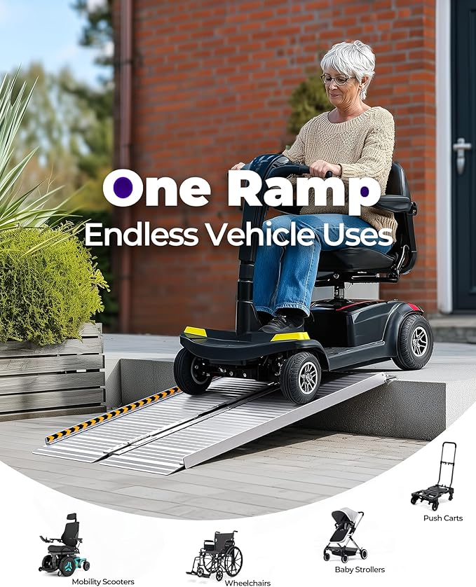FACHNUO Portable Wheelchair Ramp 4FT, Non-Skid Aluminum Folding Threshold Ramp, Handicap Ramps for Wheelchairs for Home Steps/Doorways/Stairs/Curbs/, Scooter Ramp for Car, 800lbs Weight Capacity