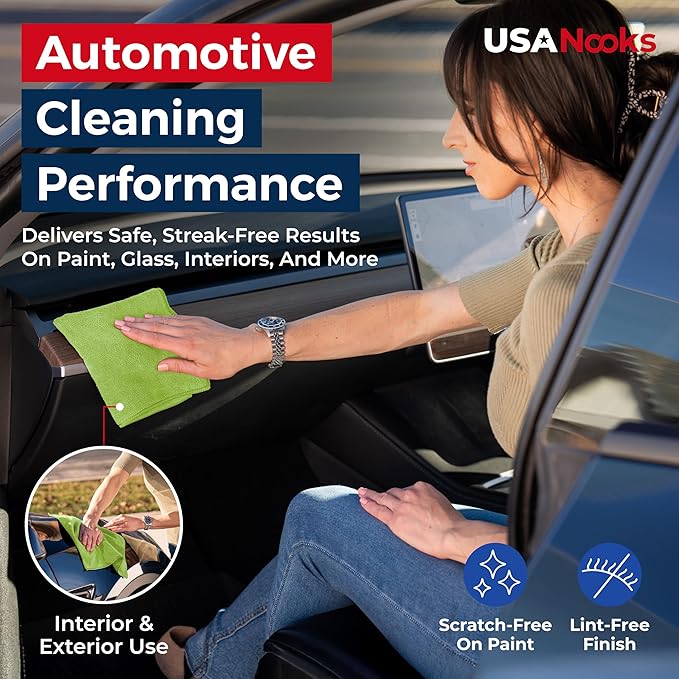 USANOOKS Microfiber Cleaning Cloth Light Green - 12 Pcs 12.5"x12.5" - High Performance - 1200 Washes, Ultra Absorbent Towels Weave Grime & Liquid for Streak-Free Mirror Shine - Car Washing Cloth