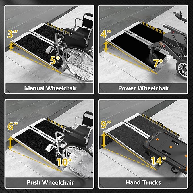 3FT Portable Wheelchair Ramp, Non-Slip Aluminum Folding Handicap Ramp, Ramps for Wheelchairs for Home with Handle, Wheelchair Ramps for Home Steps/Stairs/Threshold/Doorways/Scooter, 600LBS Capacity
