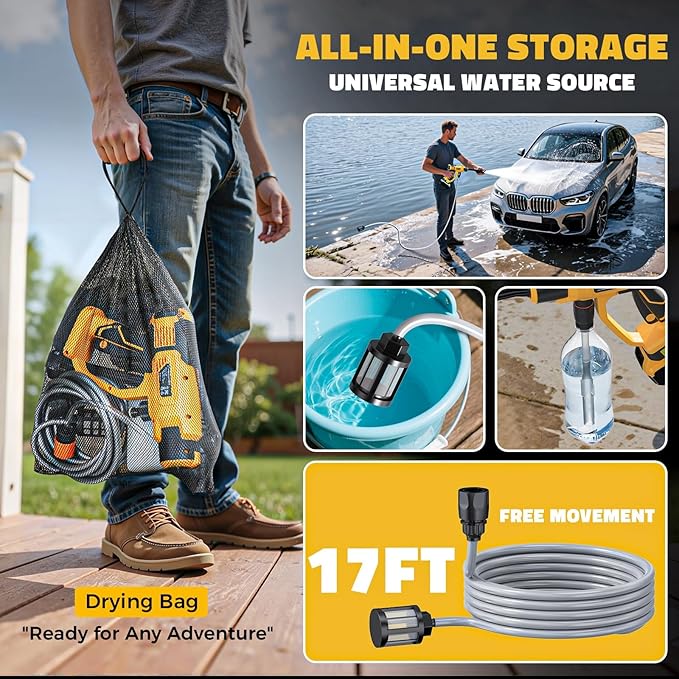 Cordless Pressure Washer Compatible with DeWalt 20V Battery, Ecarke 800 PSI Portable Handheld Power Washer with 6-in-1 Nozzle Foam Cannon for Car Floor Fence Wall Cleaning (Tool only)
