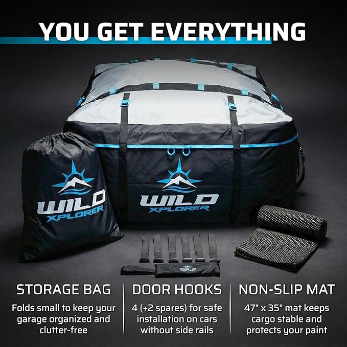 Rooftop Cargo Carrier - 23 Cubic Feet (XXL), Waterproof Soft Shell Car Roof Cargo Carrier, Heavy Duty Car Top Luggage Cargo Bag with Patented Door Hooks and Non-Slip Mat