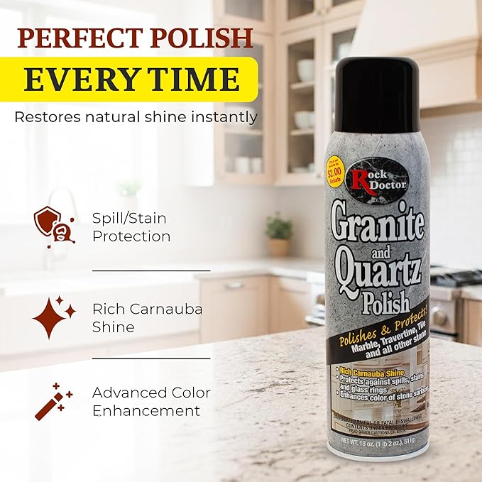 Rock Doctor Granite Polish Spray and Surface,18oz.Can Polish Tile, Marble, Kitchen Countertop, and Natural Stone Surfaces, Streak-Free Shine Pack of 2