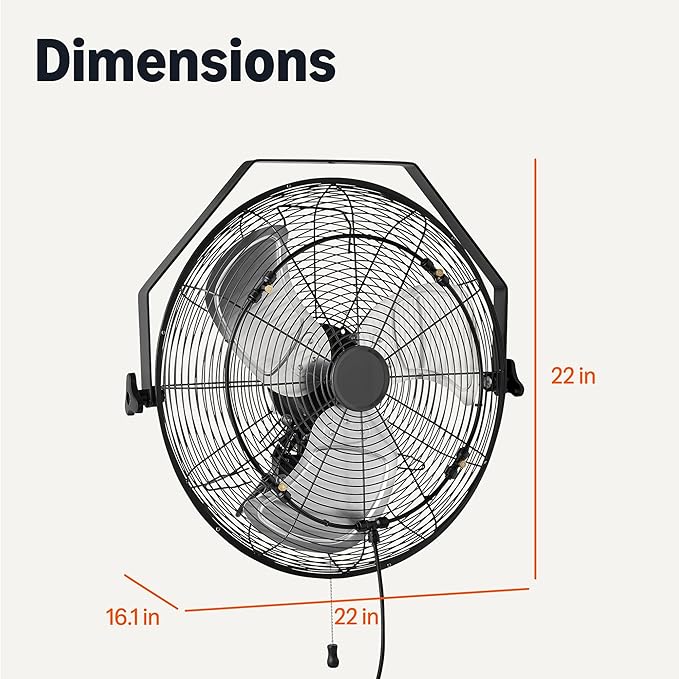 Amazon Basics 18" Outdoor Heavy-Duty Misting Fan, Wall-Mounted, Industrial, Waterproof (IP44), With Tilt Head, Metal Blades, Dual Ball Bearing Motor, 3 Speeds Up to 1550 RPM and 3781 CFM, Black