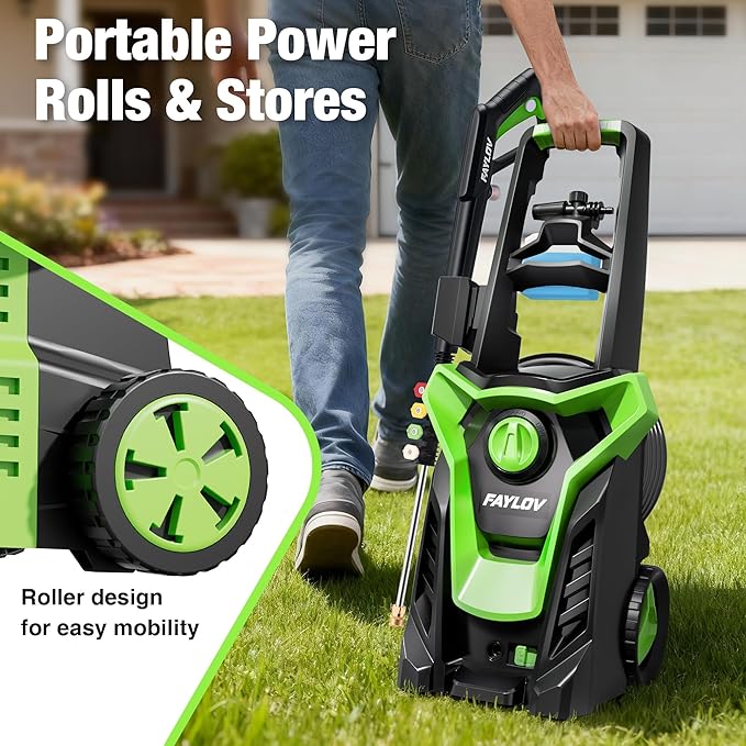 Pressure Washer, Power Washer with GFCI Safety Plug & No-Bend 360° Nozzle, 1.33 GPM Pressure Washer Complete with Foam Cannon & 4 Nozzles for Car & Home