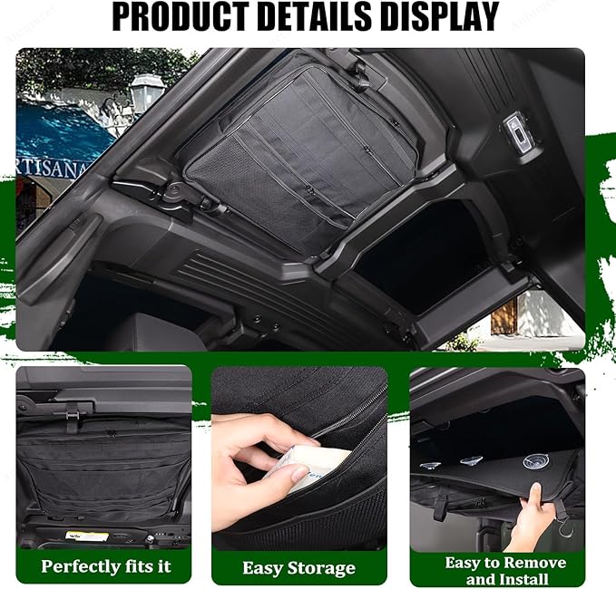 Sunroof Storage Bags for Hummer EV 2022-2026 SUV/SUT, Overhead Storage Organizer Cargo, 600D Oxford Overhead Storage Bag/Waterproof/Foldable/Top Sunshade with Hardtop Suction fixing (C)
