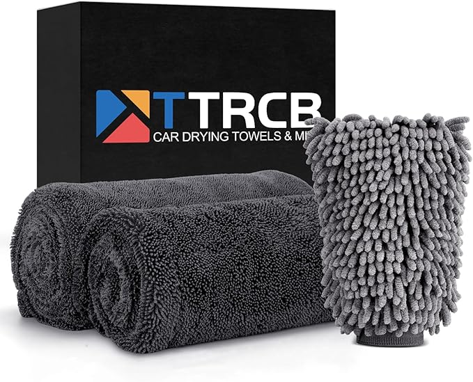 TTRCB Car Wash Kit, Car Cleaning Kit, 2PCS Car Drying Towel (36" x 24"), Car Wash Mitt, Microfiber Towels for Cars, Ultra-Absorbent, Streak Free, Car Detailing Accessories Supplies for SUV, RV, Trucks