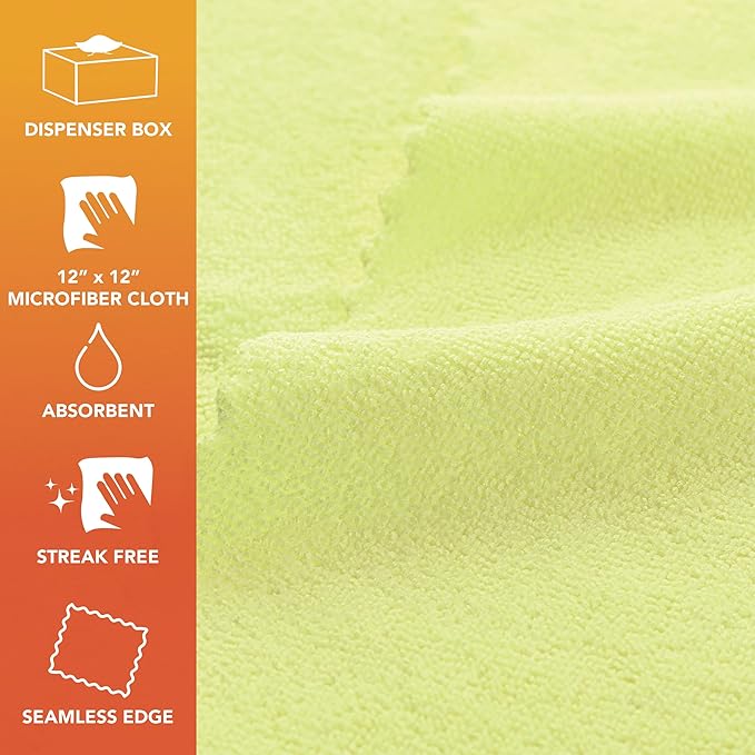 Arkwright Smart Rags in Box - (Bulk Case of 400) Lint Free Microfiber Cleaning Cloth, Scratch & Streak-Free, Dispensable Wash Towels for Cars, Window Glass, and Auto Shop, 12 x 12 in, Yellow
