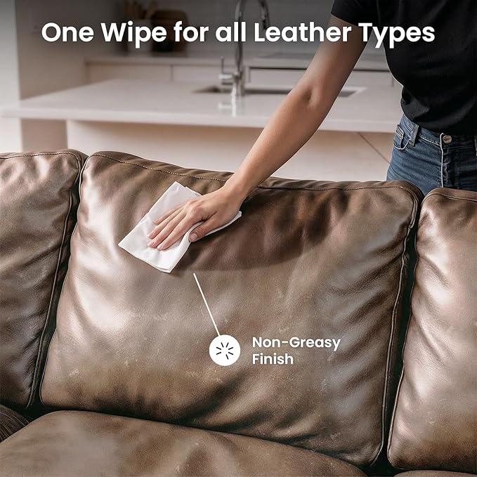 EVEO Leather Cleaner Wipes 4-in-1 Leather Cleaner and Conditioner for Furniture - Leather Couch Cleaner, Car, Shoes & Purses – UV Protection, XL Moistened Wipes Restore & Protect – 3 Pack (90 Total)