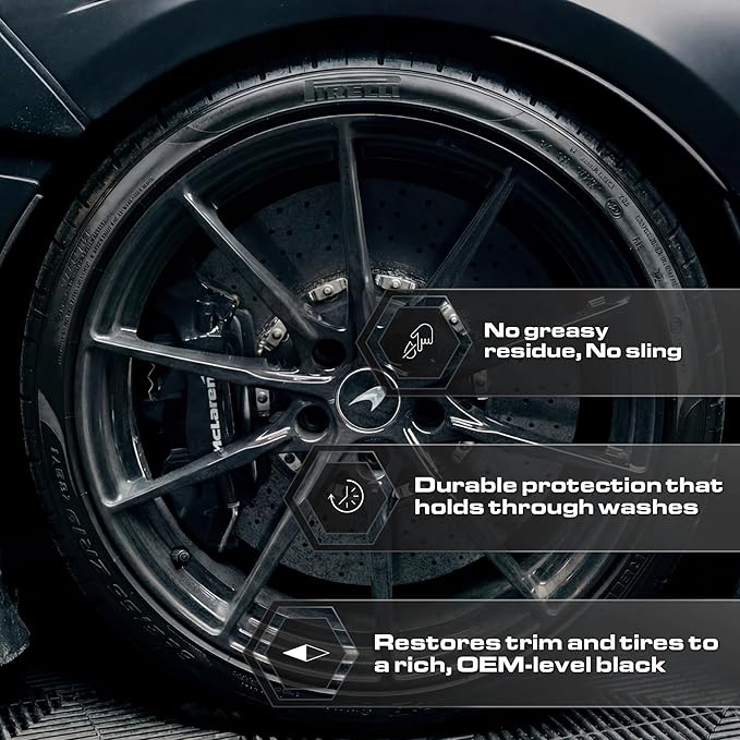 Blackline Blackout Sprayable Trim and Tire Dressing - Premium Satin Finish, No Sling, UV and Water Resistant - For Plastic, Rubber, Vinyl, and Tires - Safe for All Vehicles - 16 fl oz