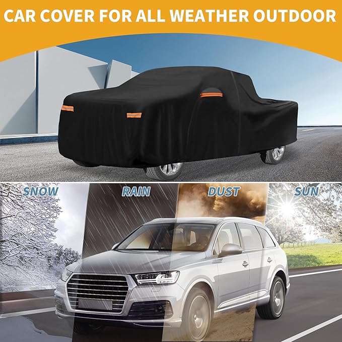 Universal Car Cover Waterproof All Weather 210D-PU, UV Sun Rain Protection, Fits for Truck Length 251"-266", with Left Side Zipper, Black
