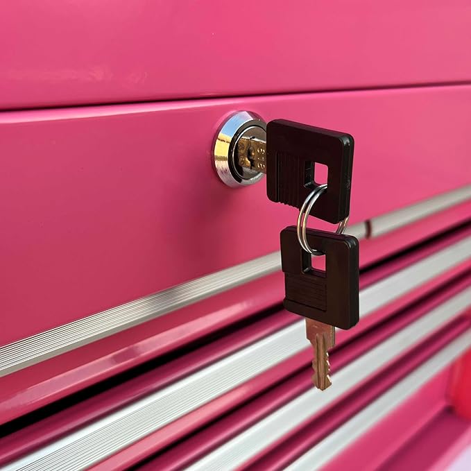 Workington Portable Metal Tool Chest with 9 Drawers, 24" 9-Drawer Tool Chest Cabinet with Ball Bearing Drawer Slides, Steel Tool Storage Box Organizer 4006 Pink