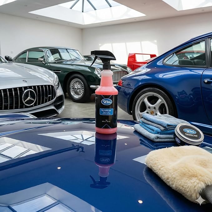 Poli Glow Poli Slick Seal Ceramic Spray Detailer – 32 oz | Marine-Grade Silica Polymer Sealant for Boats, RVs & Autos | Water-Repelling, UV-Resistant, No Buffing, Lasts 6+ Months | USA Made