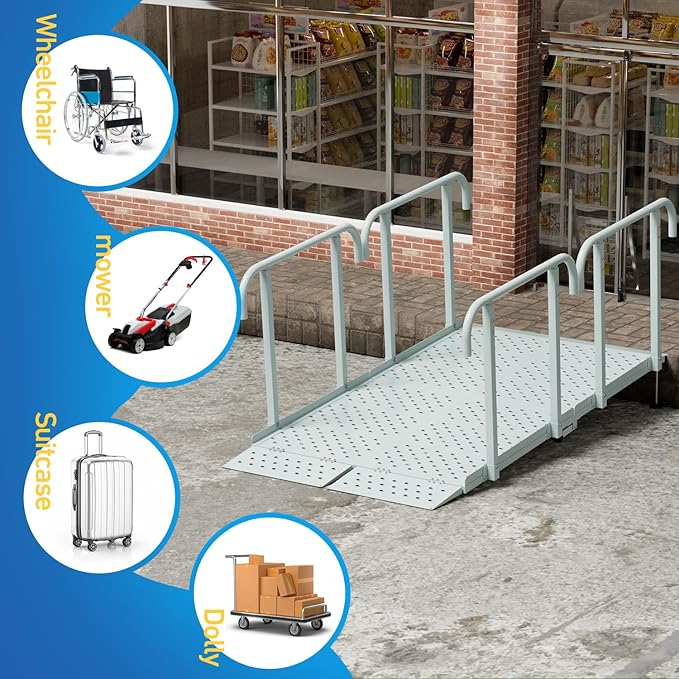 6'L x 36" W Portable Wheelchair Ramp with Handrails, Non-Slip Heavy Duty Handicap Ramp 850lbs Load Capacity, Wheelchair Ramp for Home Steps, Stairs, Doorway