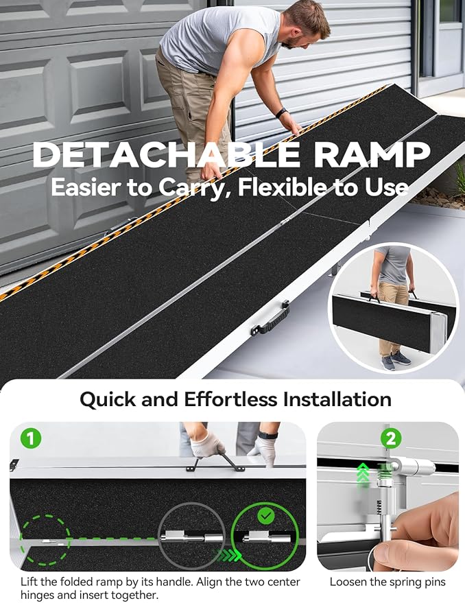 12 Feet Wheelchair Ramp, Non-Slip Aluminum Folded Handicap Ramp with Support Legs, Safer Detachable Door Threshold Wheelchair Ramps for Home Steps, Commercial Wheel Chair Ramp for Doorways