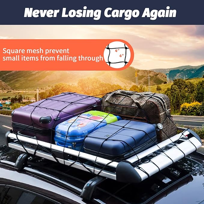 Cargo Net for Pickup Truck Bed 3'x4' Stretches to 6'x8' Heavy Duty Truck Bed Cargo Net 12 Tangle-Free Clip Carabiners and 1 Storage Bag Small 4" x 4" Mesh Universal Car Organizer Net for Large Loads