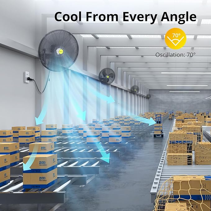 VAGKRI 20 Inch High Velocity Industrial Wall Mount Fan, 3 Speeds, 5300CFM, Wall Fan for Home, Office, Patio, Garage, Factory, Warehouse and Greenhouse