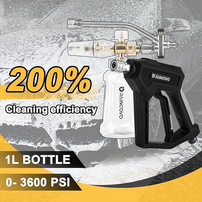 Foam Cannon with Short Pressure Washer Gun, Dual Connector Accessories, Snow Soap Attachment for Car Wash, 5 Nozzles Tips with Holder, 1/4” Quick Connect, Additional 1.1 mm Orifice Nozzle