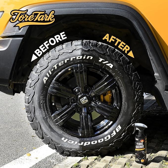Ceramic Tire Shine Spray — High-Gloss Wet Look Tire Coating with Ultra-Dense Nylon Brush Applicator, UV Protection, Long-Lasting Shine for Car Truck RV Motorcycle (16 Fl Oz)