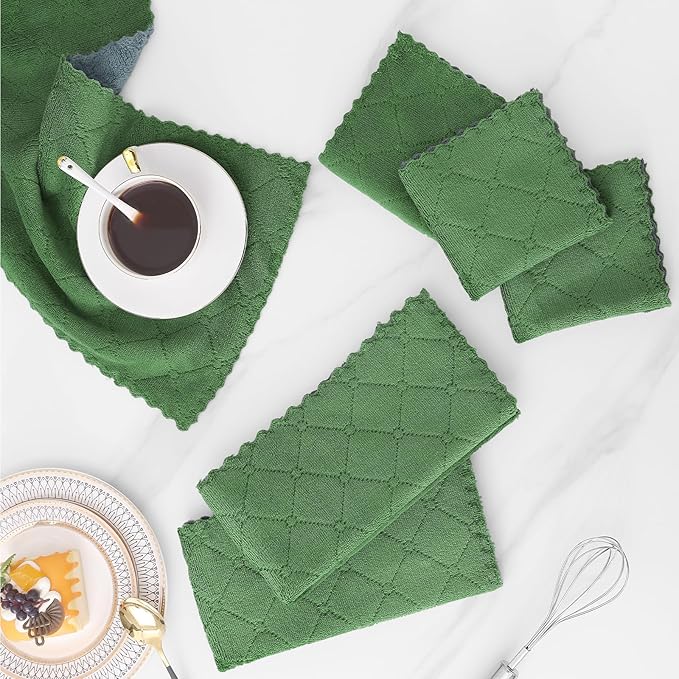 Mordimy 18 Pack Kitchen Cloths Dish Towels (10" x 10", Dark Grey & Grass Green), Super Soft and Absorbent Dish Cloths, Coral Velvet Microfiber Cleaning Cloth, Nonstick Oil Fast Dry Dishcloths