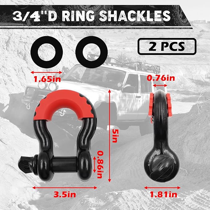Offroad Recovery Kit, Tree Saver Tow Strap 3'' × 8ft Recovery Strap, 1pcs Hitch Receiver, 2pcs 3/4" D-Ring Shackles with Storage Bag for Truck Jeep SUV ATV