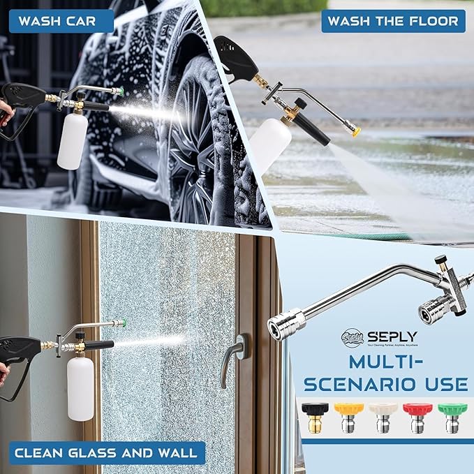Foam Cannon Dual Connector Accessory, Pressure Washer Double Tip Attachment for Foam Blaster with 5 Pressure Washer Sprayer Nozzles, 1/4" Quick