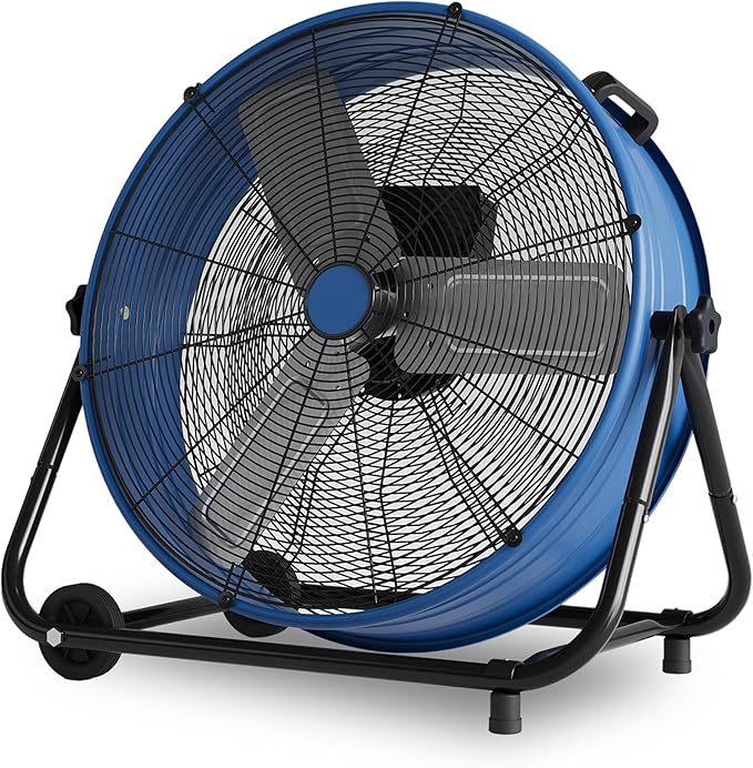 GarveeHome 24 in High Velocity Drum Fan, Heavy Duty Industrial Floor Fan with Adjustable 3 Speed 4800-8800 CFM Cooling, for Industrial Commercial Space Garage, Metal Blades/360° Rotation