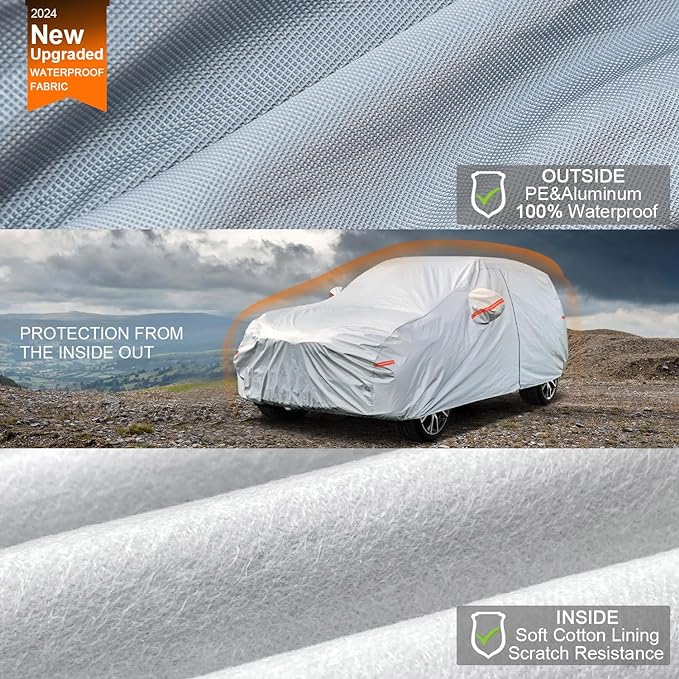 Kayme 6 Layers Hatchback Car Cover Waterproof All Weather for Automobiles, Outdoor Full Cover Rain Sun UV Protection with Zipper Cotton, Universal Fit for Hatchback (Up to 177 inch)