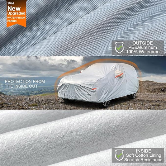 Kayme 6 Layers Hatchback Car Cover Waterproof All Weather for Automobiles, Outdoor Full Cover Rain Sun UV Protection with Zipper Cotton, Universal Fit for Hatchback (Up to 177 inch)