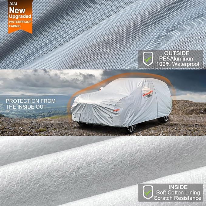 Kayme 6 Layers SUV Car Cover Waterproof All Weather for Automobiles, Outdoor Full Size Cover Rain Sun UV Protection with Zipper Cotton, Universal Fit for SUV Jeep (191-200 inch)