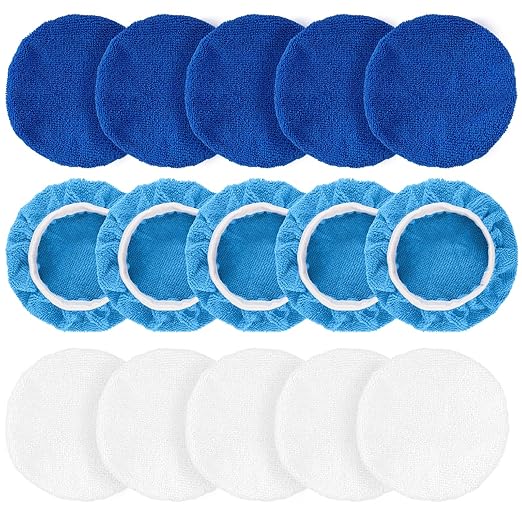 15 Pieces Car Polisher Pad Bonnet Microfiber Polishing Bonnet Buffing Pads Orbital Buffer Polisher Waxing Covers for Cleaning and Polishing (5-6 Inches)