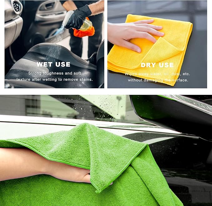 12PCS Microfiber Cleaning Cloths, 12"×12" Soft Absorbent Streak-Free Car Drying Towels, Scratch-Proof Lint Free Rags All Purpose Wash Cloth for Cars Houses Windows Kitchen
