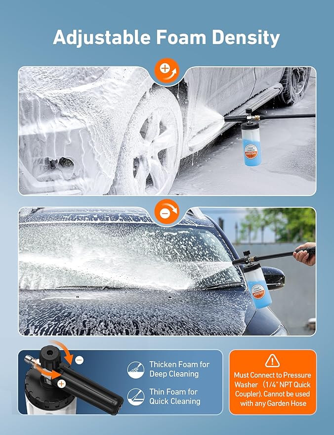 AstroAI Foam Cannon for Pressure Washer, Car Wash Foam, Wide Neck Foam Sprayer with 1/4" Quick Connector Plug, Pressure Washer Accessories, 1 Liter