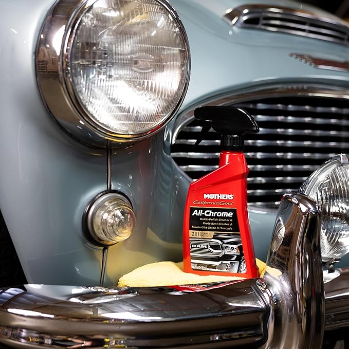 Mothers California Gold All-Chrome, 12 oz. – Cleans & Polishes Chrome, PVD & Chromed Plastics, Removes Fingerprints, Bugs, Water Spots & Smudges, Leaves a Brilliant Shine & Protective Barrier (05222)