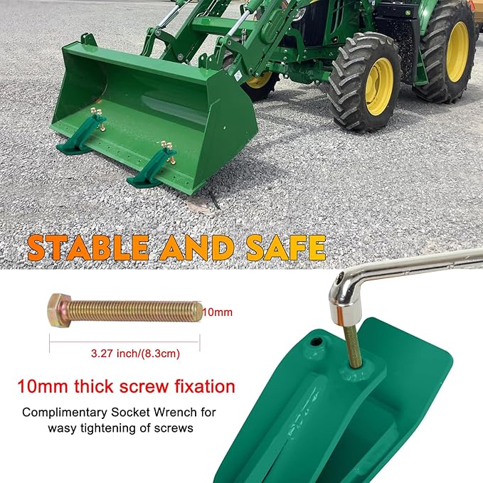 Tractor Bucket Protector, EBESTTECH 2 PCS Bucket Edge Anti-Skid Device Ski Edge Protector Double Hexagon Lock Nuts and Bolts,for Snow Leaves Removal Spreading Gravel,Green