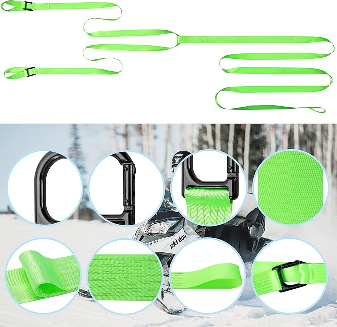 moonoom 17.5ft Heavy-Duty Tow Strap with Two Hooks - 400kg Break Strength Reinforced Emergency Off-Road Tow Rope - Safety Kit for Heavy-Duty Snowmobile, Sled or ATV