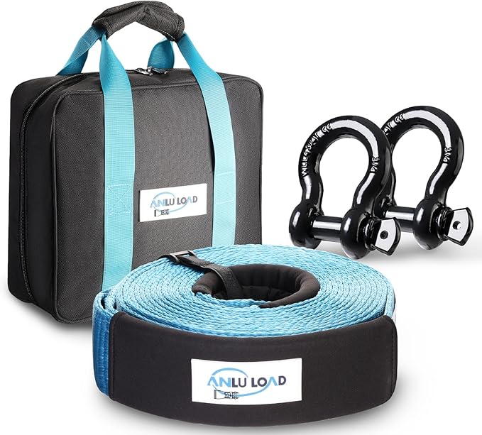 LLCC Heavy Duty Recovery Tow Strap Kit: 3in x 30ft, 35000lb Break Strength with 3/4in Forged D Ring Shackles (2pcs, 68000lb), Storage Bag - Offroad Accessories for Overlanding, 4x4, Towing