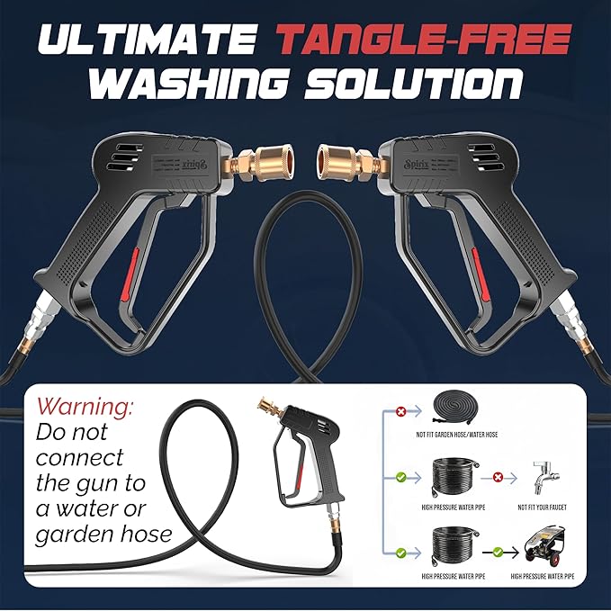 SPIRIX Stubby Pressure Washer Gun - 4000 PSI Short Power Washer Gun with 360° Swivel, 3/8" Quick Connect, Heavy Duty Spray Handle for Foam Cannon Car Wash Detailing