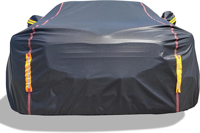 Car Cover Waterproof All Weather, 6 Layers XXL Full Exterior Covers with Zipper Cotton, Mirror Pocket. Outdoor Car Cover UV Snow Rain Wind Dust All Weather Outdoor Protection for Sedan (196-210 inch)