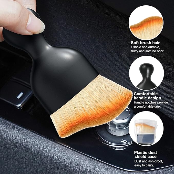 Ziciner 2 PCS Car Detailing Brush, Curved Soft Bristles Auto Removal Dust Collectors, Universal Vehicle Dashboard, Air Conditioner Vents etc Interior Cleaning Tool Accessories (Yellow)