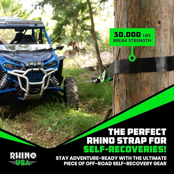 Rhino USA Tree Saver Tow Strap (3" x 8') - 31,518lb Break Strength - Emergency Recovery Strap Winch Extension for Truck, UTV, ATV & More - Heavy Duty Straps Compatible with Jeep, Ford, Toyota (Black)