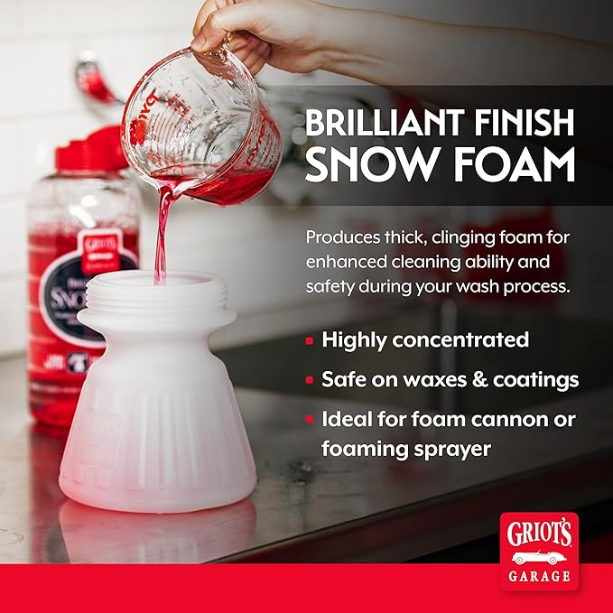 Griot's Garage Brilliant Finish Snow Foam, Foaming Car Wash Soap for Deep Cleaning and Glossy Shine, Use with Foam Cannons or Foaming Sprayers, 10848, 48oz