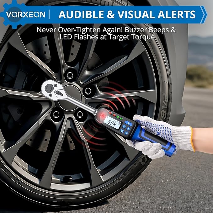 3/8 Digital Torque Wrench (4.9-99.6 Ft-Lb/6.8-135 Nm) ±2% Precision, LED+Buzzer Alerts, 4 Units – Nm, Ft-Lb, In-Lb, Kg-Cm