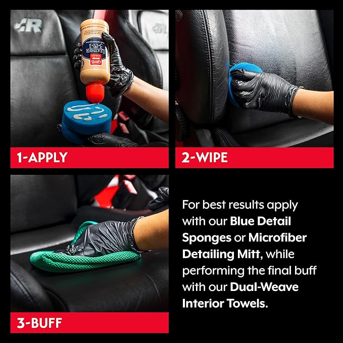 Griot's Garage Leather 3-in-1, Leather Cleaner and Conditioner for Car Leather Seat Upholstery, Sofa, Jacket, Shoes, and More, Cleans, Conditions, and Protects, 16 Oz, 11019
