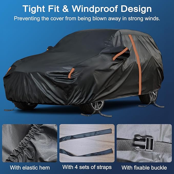 Car Cover for Ford Explorer 1991-2025, SUV Full Car Cover Waterproof All Weather for Automobiles, Outdoor Sun Rain UV Snow Dust Protection, Custom Fit with Driver Door Zipper and Reflective Strips