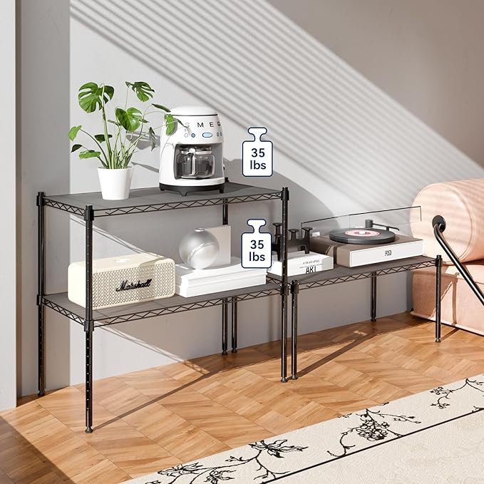 Whitmor 1 Tier Shelving Units, Wire Rack Storage Organizer, 30" L x 14" W x 15" H, Black w/Liner